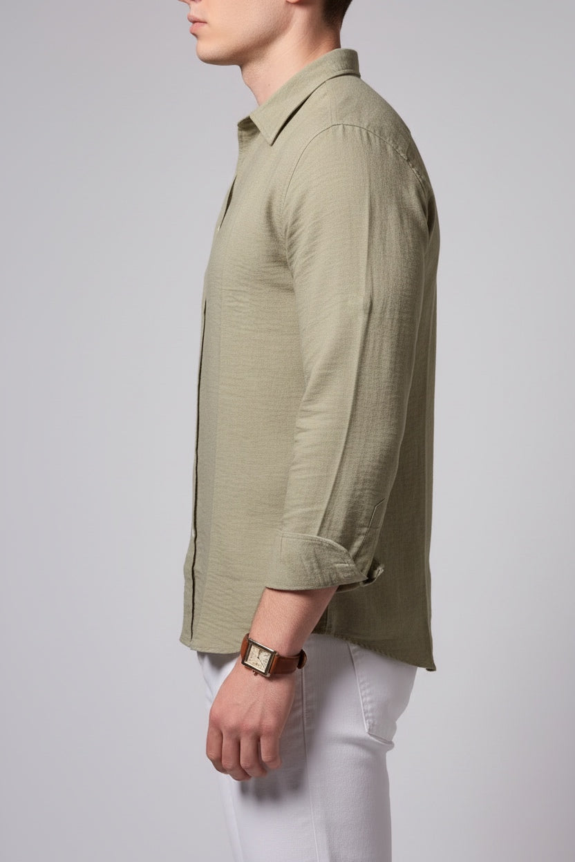 Olive green linen shirt