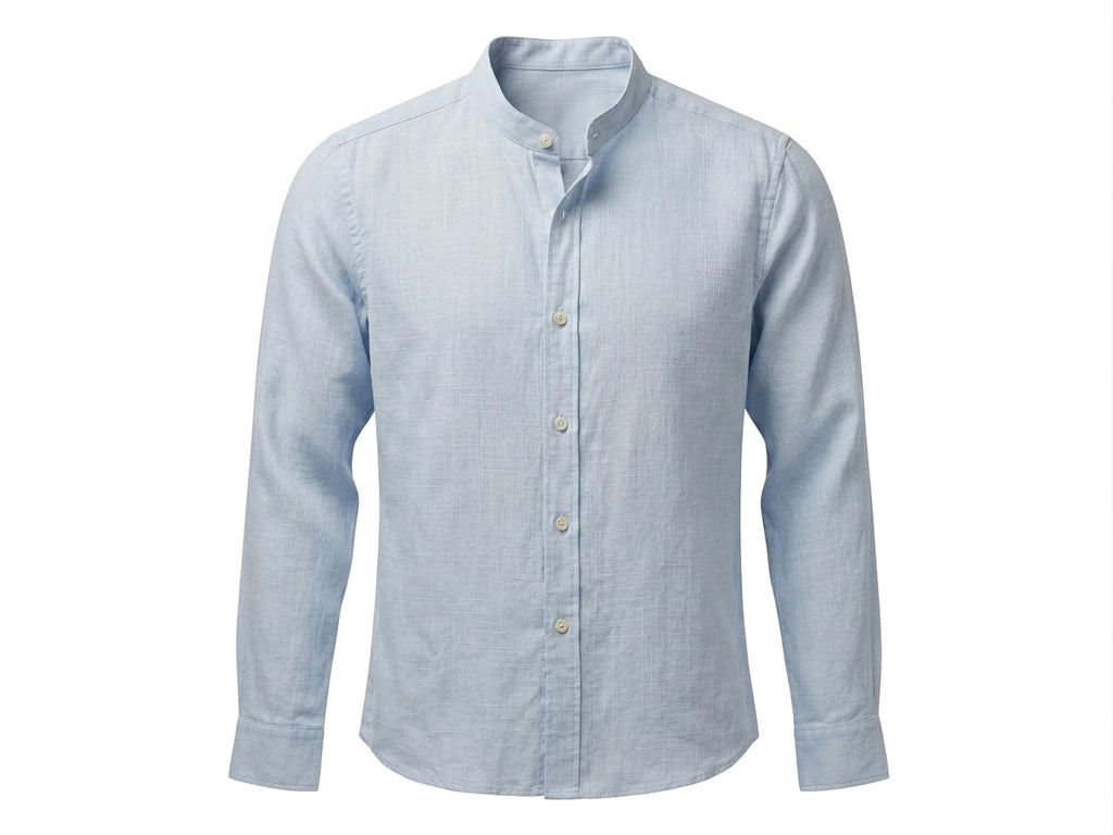 Babyblue linen shirt - Band collar
