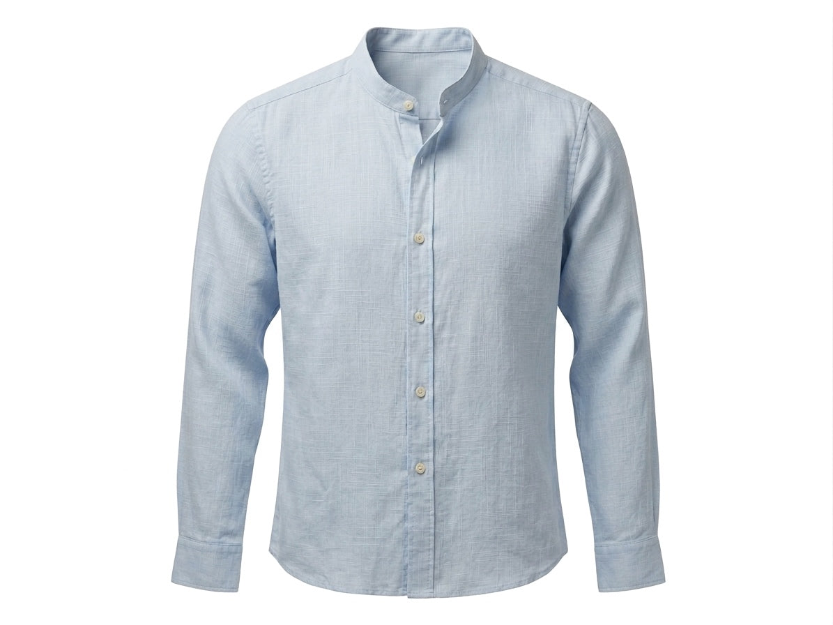 Babyblue linen shirt - Band collar