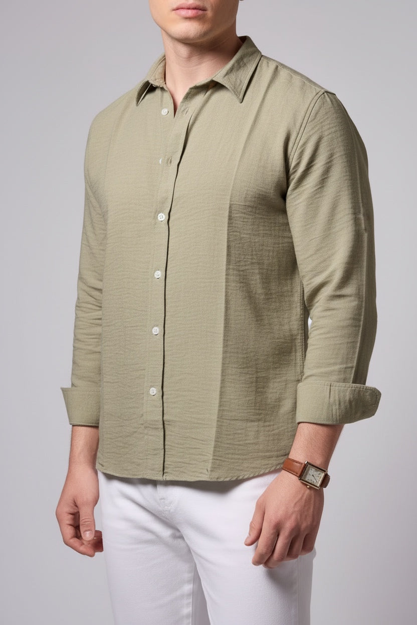 Olive green linen shirt