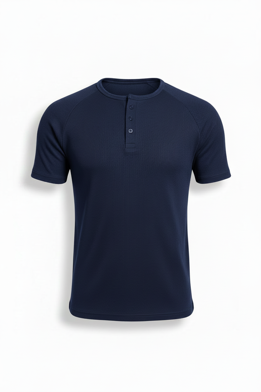 Navy Henley shirt - Short sleeve