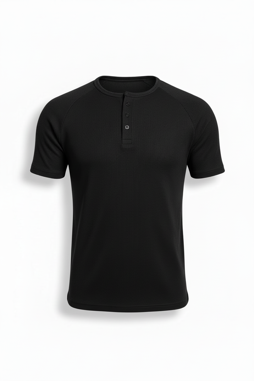 Black Henley shirt - Short sleeve