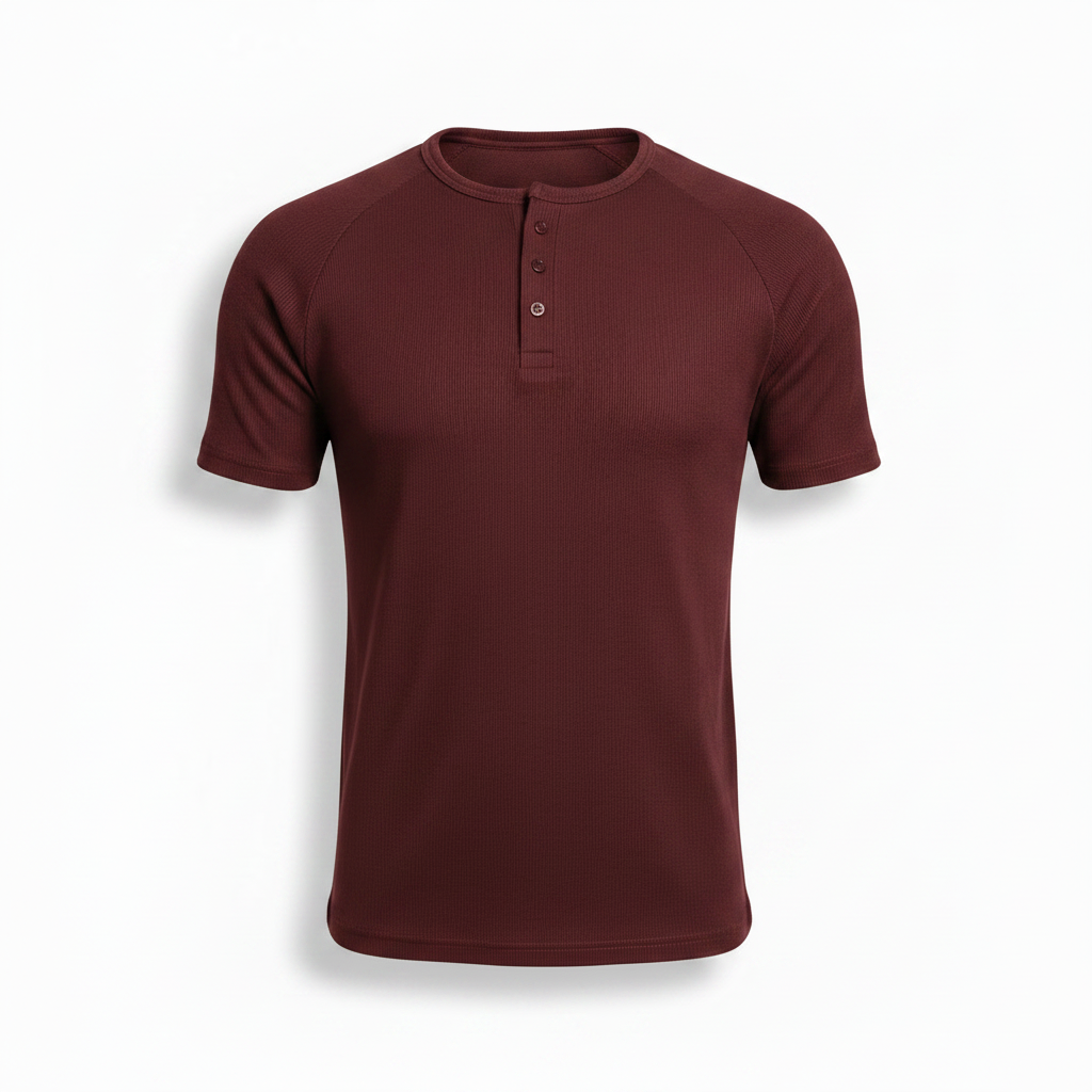 Burgundy Henley shirt - Short sleeve