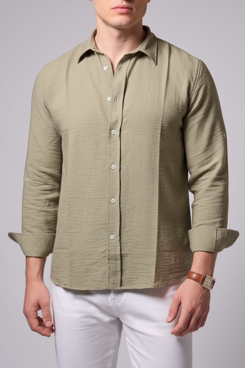 Olive green linen shirt