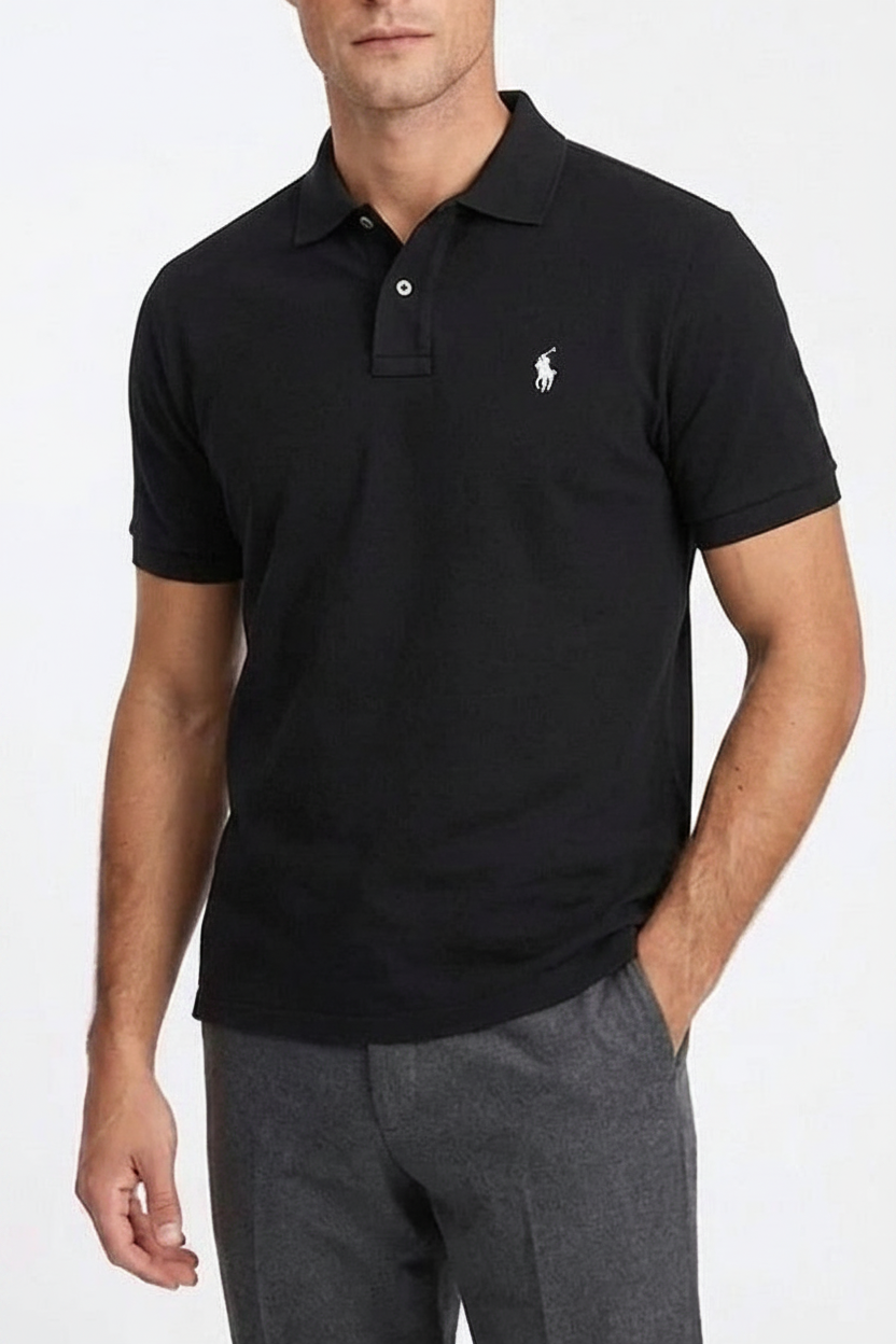 Black Polo White Logo On Model