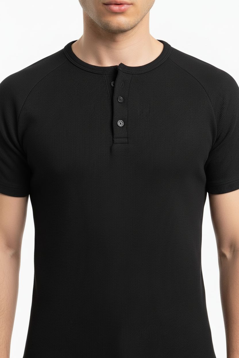 Black Henley shirt - Short sleeve