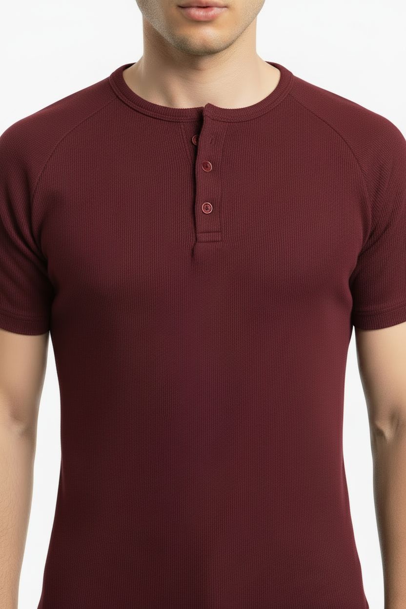 Burgundy Henley shirt - Short sleeve