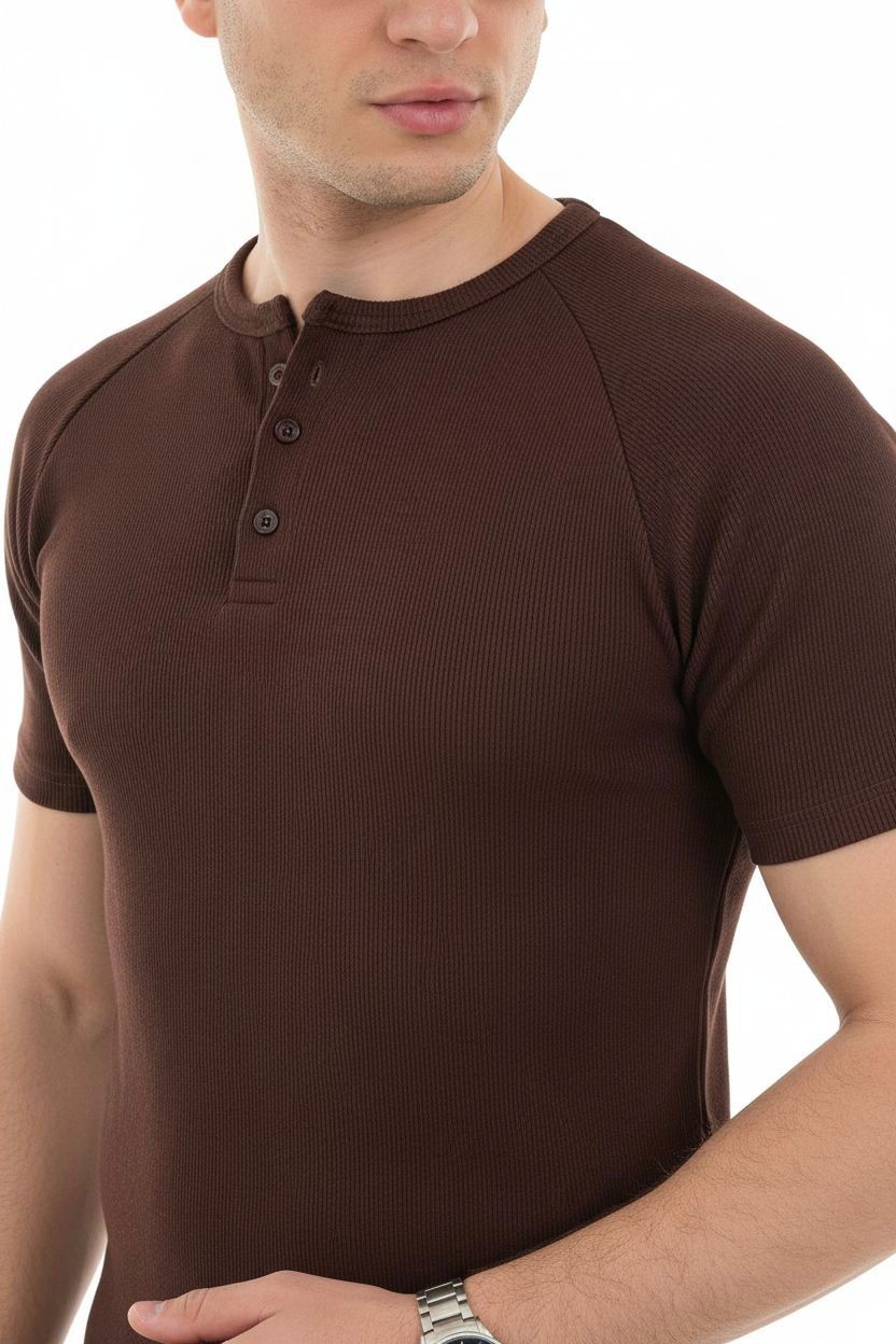 Brown Henley shirt - Short sleeve
