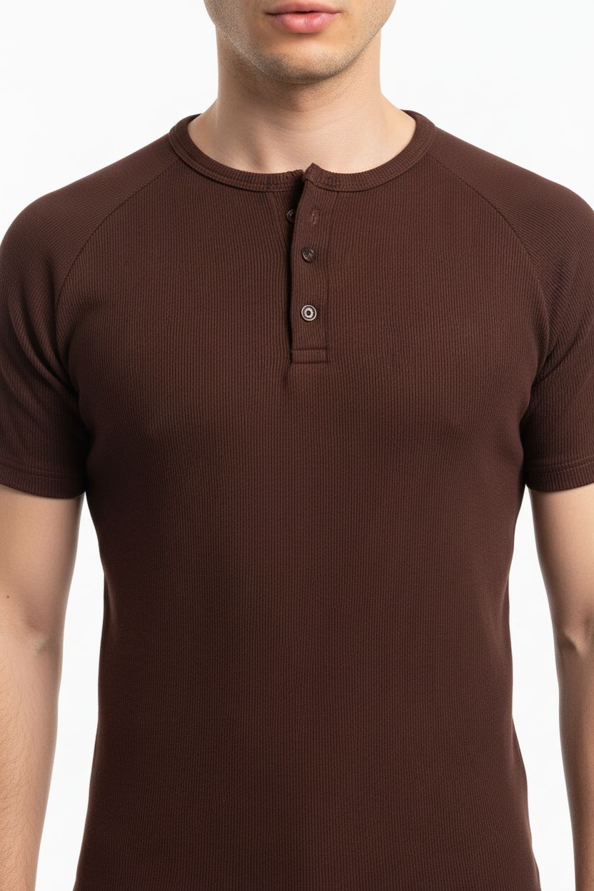 Brown Henley shirt - Short sleeve
