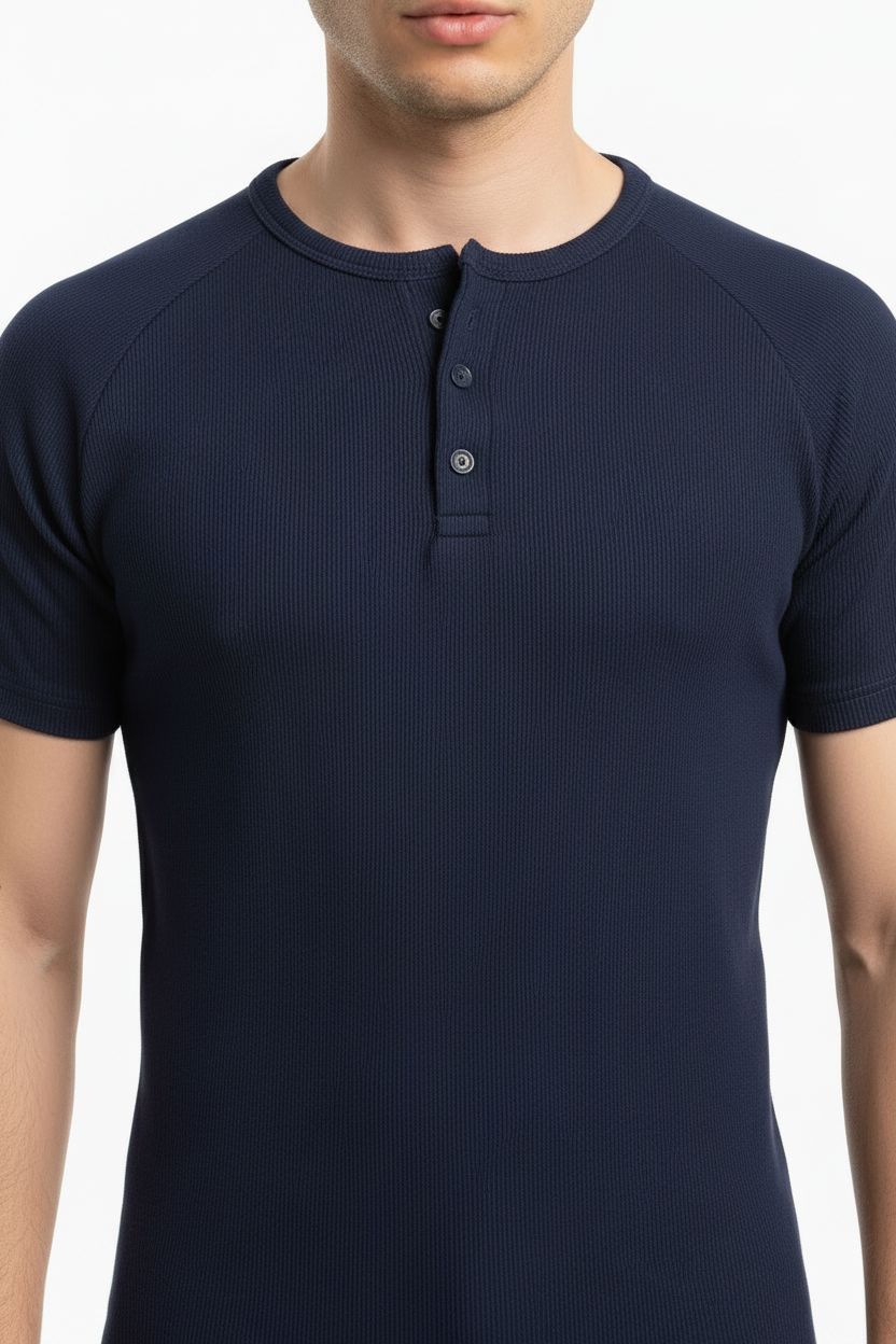Navy Henley shirt - Short sleeve