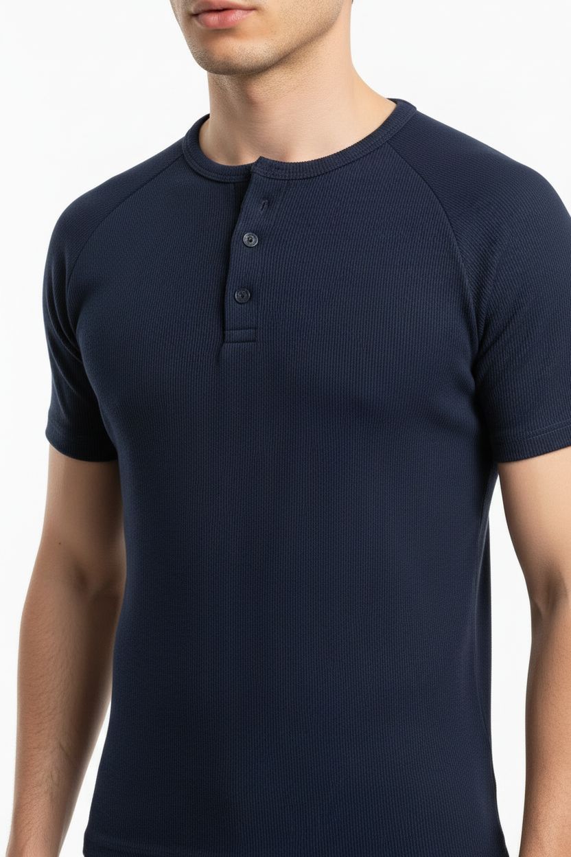 Navy Henley shirt - Short sleeve