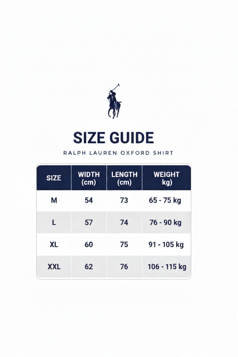 Size Guide - Ralph Lauren Oxford Shirt